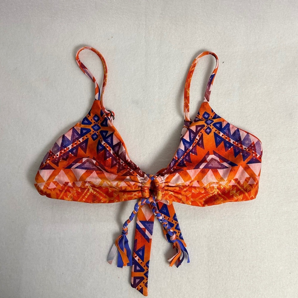 Boho Tribal Beca by‎ Rebecca Virtue Women L Orange Geometric Tassel Bikini Top